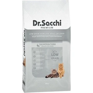 Dr. Sacchi Premium Düşük Tahıllı Somonlu ve Ton Balıklı Kısırlaştırılmış Kedi Maması 10 kg