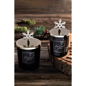 Tiem Consept Yılbaşı Gümüş Kar Tanesi Başlıklı Büyük Siyah Bardak 2 'li Mum Seti