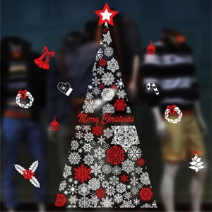 Eğlence Marketi Yılbaşı Cam Sticker Statik Çekim Özellikli Çam Ağacı Desenli