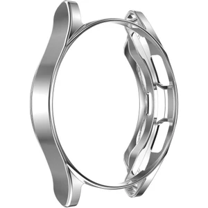 Case 4U Samsung Galaxy Watch 4 Akıllı Saat Cam Ekran Koruyucu Çerçeveli Tam Koruma 46mm Gard 02  Gümüş