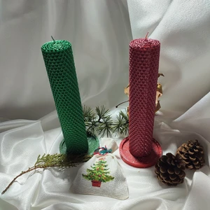 Frig Lavanta Tasarım Hediyelik Yılbaşı Çift Renkli Petek Mum Hediyelik Set Boy 20 cm Çap 4 cm Yeşil-Kırmızı