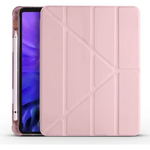 Apple iPad Pro 12.9" 5.nesil 2021 M1 Uyumlu Standlı Kapaklı Kılıf Kalemlik Bölmeli Silikon Kılıf - Rose Gold