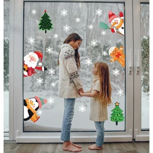 Echo Home Yılbaşı Noel Baba, Penguen, Kardan Adam, Kurabiye Adam Cam, Duvar, Kapı Sticker