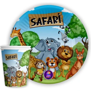 p parti oyunevi Parti Oyun Evi Safari Karton 8'li Tabak ve 8'li Bardak Tabak 8'li