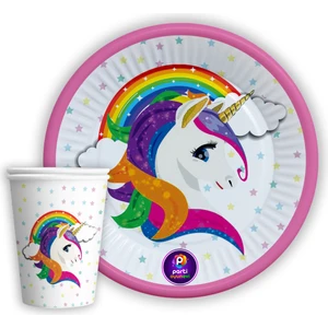 p parti oyunevi Parti Oyun Evi Unicorn Karton 8'li Tabak ve 8'li Bardak Tabak 8'li