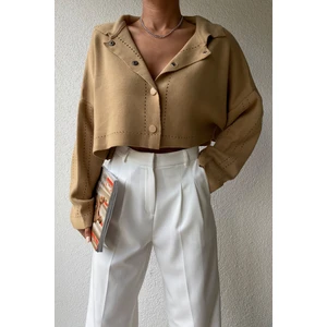 Çıt Çıt Detay Crop Hırka Camel