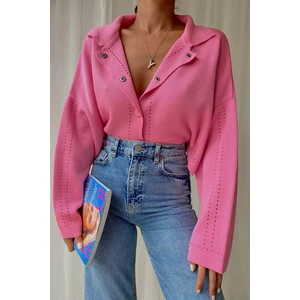 Çıt Çıt Detay Crop Hırka Pembe
