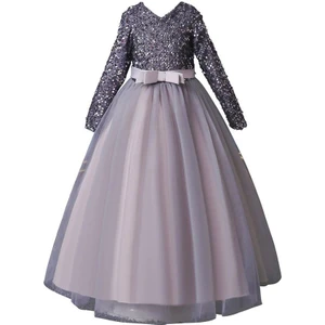 Masho Trend Gri Zara Payetli Çocuk Abiye - Kız Çocuk Elbise - Kız Çocuk Balo Elbise - Noel Elbise