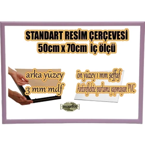 MİXEFOR Boş Çerçeve - 50CM x 70CM Iç Ölçü-Renk LİLA   Arka Yüzey 3 mm Mdf-  Ön yüzey  Kırılmaz  parlama yapmayan Antireflektif