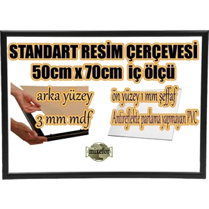 MİXEFOR Boş Çerçeve - 50CM x 70CM Iç Ölçü-Renk SİYAH   Arka Yüzey 3 mm Mdf-  Ön yüzey  Kırılmaz  parlama yapmayan Antireflektif