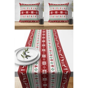 Lux Vie Runner Mery Christmas Yılbaşı Tasarımlı Hediyelik,2 Kırlent Kılıfı ve 1 Runner Set