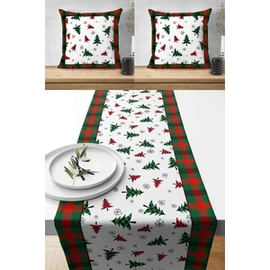Lux Vie Runner Mery Christmas Yılbaşı Tasarımlı Hediyelik,2 Kırlent Kılıfı ve 1 Runner Set