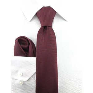 Bordo Oxford Desen Mendilli Kravat