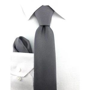 Gri Oxford Desen Mendilli Kravat