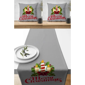 Lux Vie Runner Mery Christmas Yılbaşı Tasarımlı Hediyelik,2 Kırlent Kılıfı ve 1 Runner Set