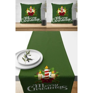 Lux Vie Runner Mery Christmas Yılbaşı Tasarımlı Hediyelik,2 Kırlent Kılıfı ve 1 Runner Set