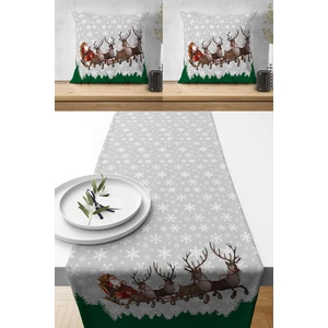 Lux Vie Runner Mery Christmas Yılbaşı Tasarımlı Hediyelik,2 Kırlent Kılıfı ve 1 Runner Set