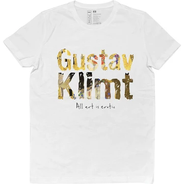 Kadın Vegan Beyaz T-Shirt - Gustav Klimt Art is Erotic Muse