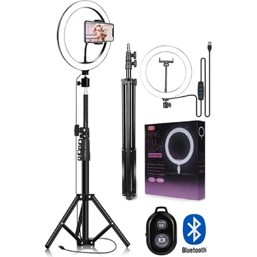 Asfal Kumandalı Youtuber Selfie LED Işıklı 210 cm Tripod 10 Inç(26 Cm) Kuaför Makyaj Işığı Tiktok