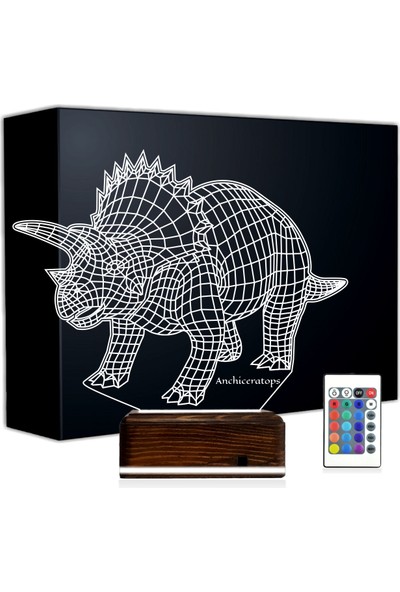 Tahta Moda 3D Lamba 16 Renk Kumandalı Dinazor Serisi Anchiceratops
