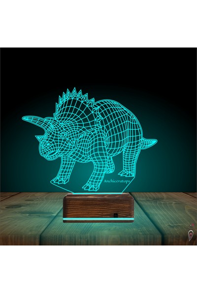 Tahta Moda 3D Lamba 16 Renk Kumandalı Dinazor Serisi Anchiceratops