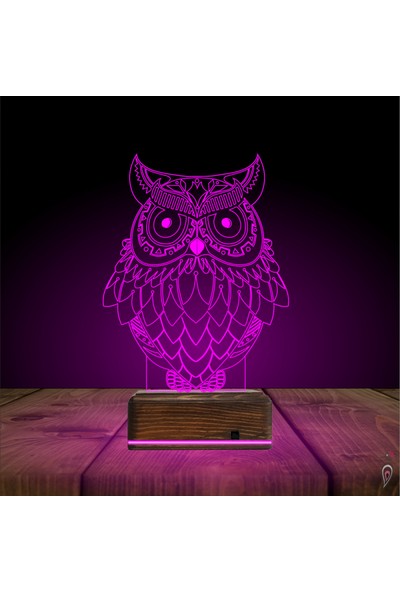 Tahta Moda Tahtamoda 3D Lamba 16 Renk Kumandalı Baykuş Kuş Tasarım V3