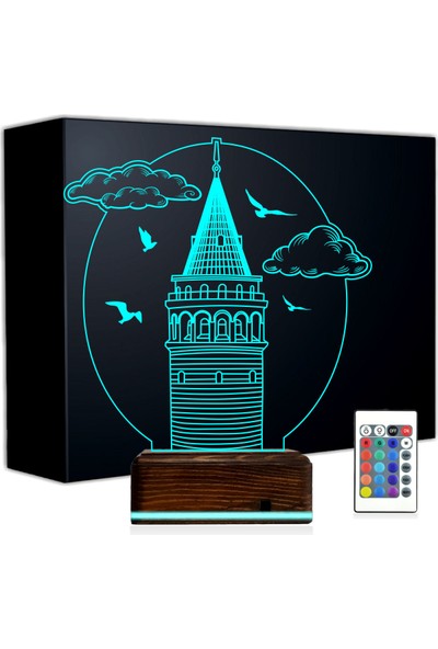 Tahta Moda Tahtamoda 3D Lamba 16 Renk Kumandalı Istanbul Galata Kulesi Galata Tower