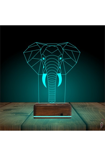 Tahta Moda Tahtamoda 3D Lamba 16 Renk Kumandalı Fil Başı Polygonal