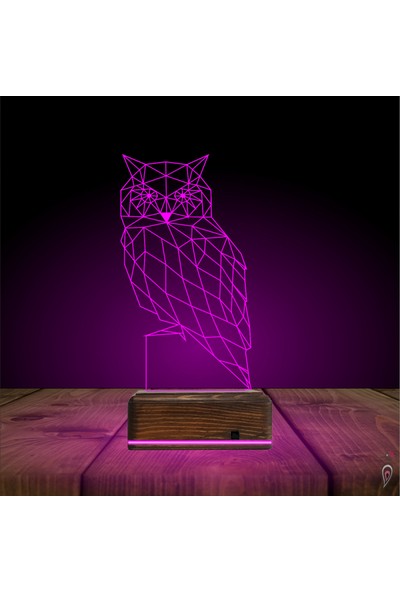 Tahta Moda Tahtamoda 3D Lamba 16 Renk Kumandalı Baykuş Tasarım Polygonal