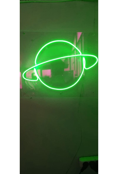 Dekoraven Satürn Neon Şekiller Işaret Neon LED Dekoratif Duvar Aydınlatması Neon Duvar Yazısı