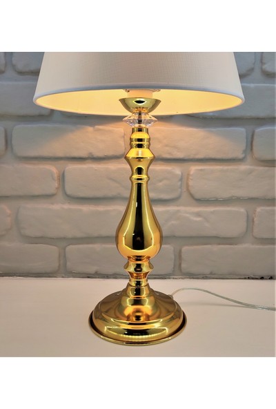 365gunserisonu Gold Kaplama Klasik Metal Yüksek Ayaklı 30'luk Beyaz Şapkalı Abajur Masa Lambası