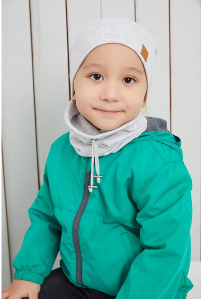 Babygiz Erkek Bebek Çocuk Melanj Ip Detaylı Şapka Bere Boyunluk Takım Rahat %100 Pamuklu Kaşkorse