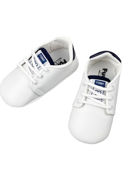 Funny Baby Bağcıklı Beyaz Bebek Ayakkabısı Lacivert