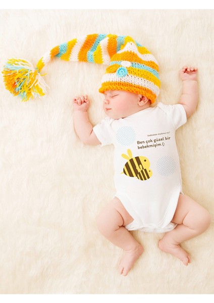 Unisex Bebek Ben Çok Güzel Bir Bebekmişim Baskılı Body Zıbın
