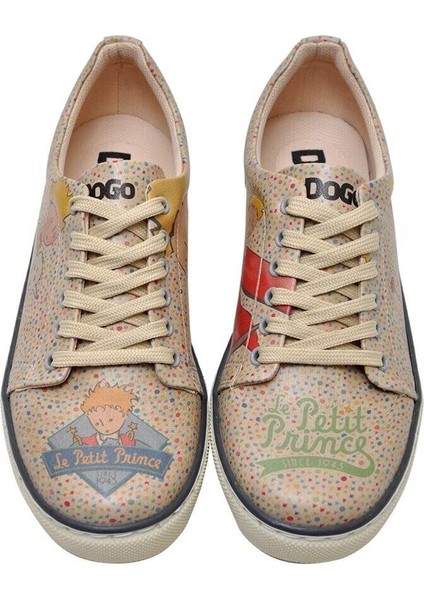 Kadın Vegan Deri Bej Sneakers - Be Unique Le Petit Prince Tasarım