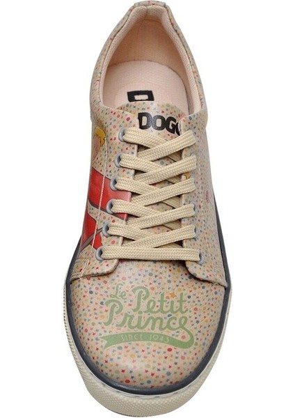 Kadın Vegan Deri Bej Sneakers - Be Unique Le Petit Prince Tasarım