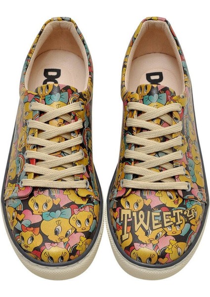 Kadın Vegan Deri Çok Renkli Sneakers - Warner Bros Raining Tweety Tasarım