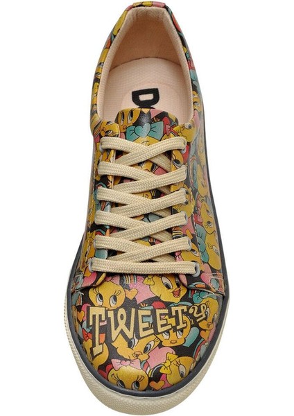 Kadın Vegan Deri Çok Renkli Sneakers - Warner Bros Raining Tweety Tasarım