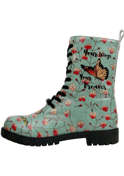 Kadın Vegan Deri Turkuaz Fermuarlı Uzun Bot - Your Wings, Your Dreams Tasarım modelleri