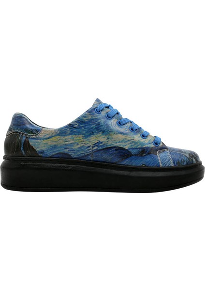 Kadın Vegan Deri Lacivert Sneakers - Vincent van Gogh The Starry Night Muse Tasarım fırsatları