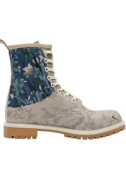 Kadın Vegan Deri Gri Uzun Bot - A Flower From The Past Frida Kahlo Tasarım fırsatları