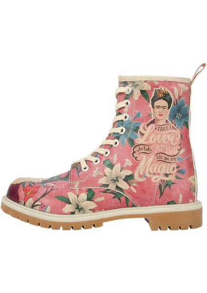 Kadın Vegan Deri Çok Renkli Uzun Bot - Like You Are Magic Frida Kahlo Tasarım