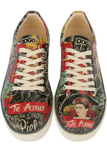 Kadın Vegan Deri Siyah Sneakers - Te Amo Frida Kahlo Tasarım fiyatları