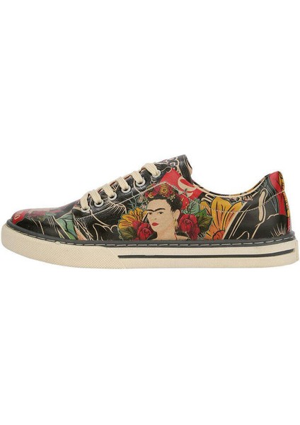 Kadın Vegan Deri Siyah Sneakers - Te Amo Frida Kahlo Tasarım modelleri