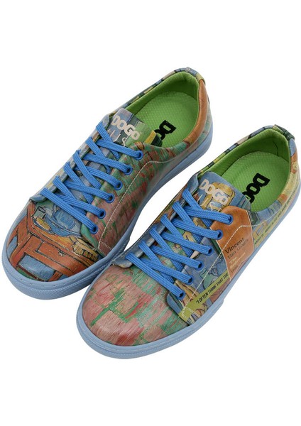 Kadın Vegan Deri Çok Renkli Sneakers - Vincent van Gogh The Bedroom Muse Tasarım