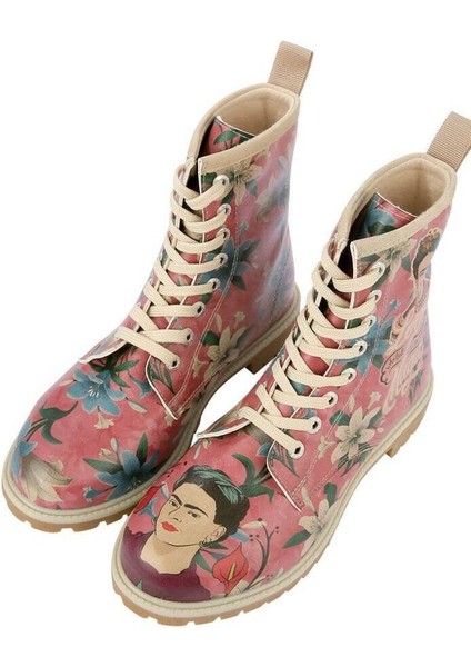 Kadın Vegan Deri Çok Renkli Uzun Bot - Like You Are Magic Frida Kahlo Tasarım