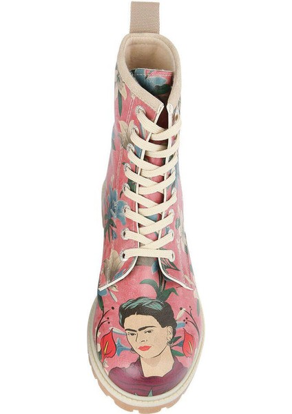 Kadın Vegan Deri Çok Renkli Uzun Bot - Like You Are Magic Frida Kahlo Tasarım indirimleri