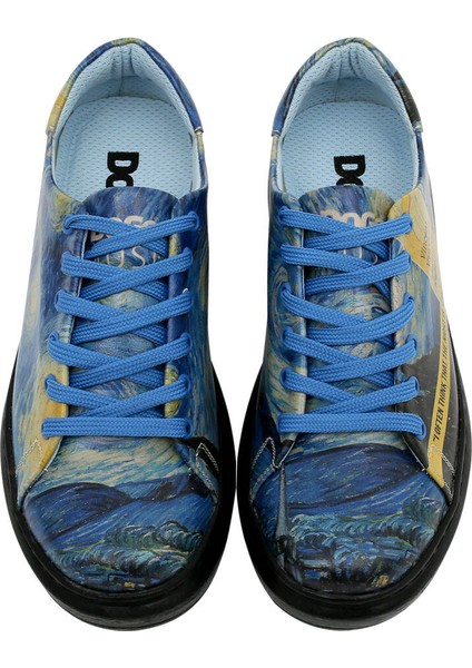 Kadın Vegan Deri Lacivert Sneakers - Vincent van Gogh The Starry Night Muse Tasarım