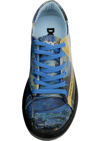 Kadın Vegan Deri Lacivert Sneakers - Vincent van Gogh The Starry Night Muse Tasarım