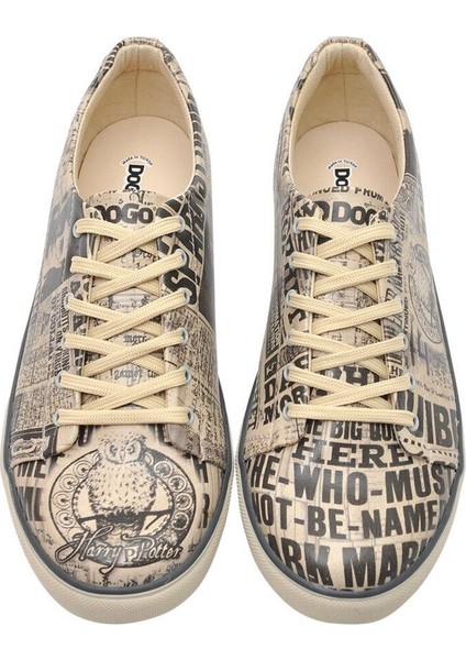 Erkek Vegan Deri Bej Sneakers - Warner Bros Daily Prophet Harry Potter Tasarım